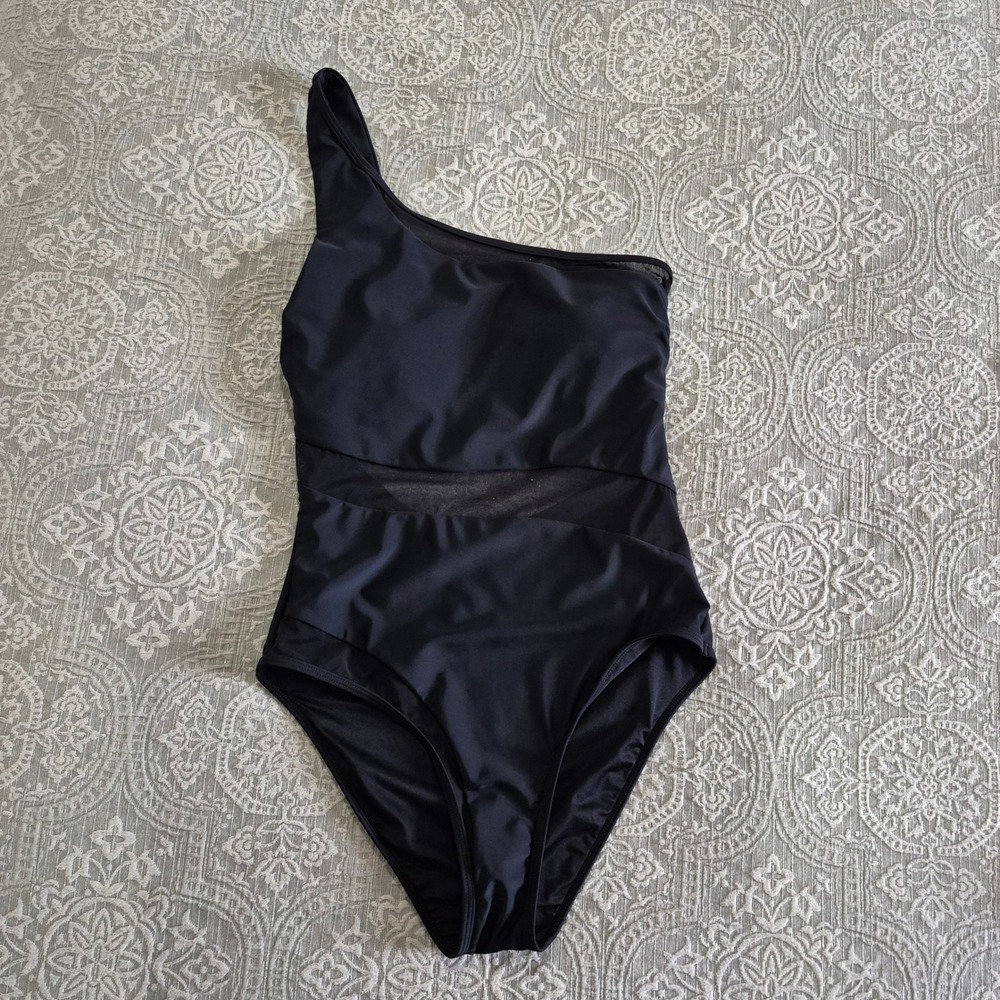Cupshe Womens Black One Shoulder Mesh Cut Out One Piece Swimsuit DAA12E5H006AA M